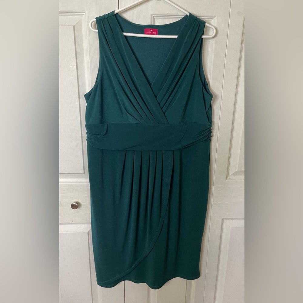 Together Emerald Teal Green Sleeveless Drape V-neck Wrap Dress Size XL